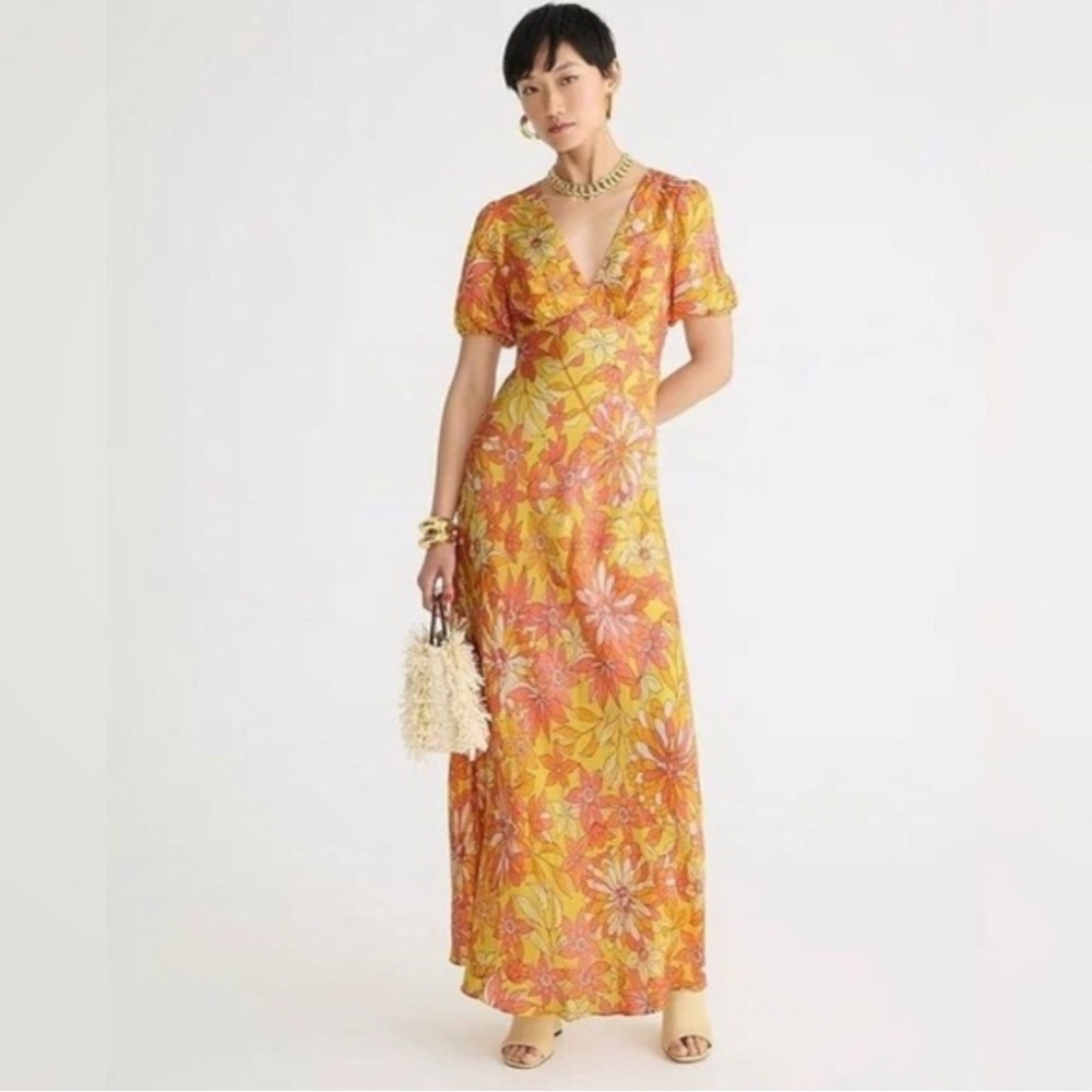 J. Crew Collection puff-sleeve cupro-blend maxi dress in sunset floral 10